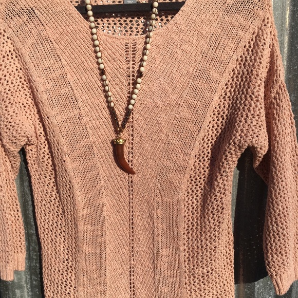 Crochet sheer sweater•medium•blush•NWOT - Picture 2 of 4